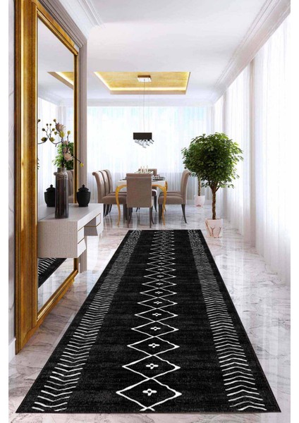 Siyah Kaymaz Moroccan Kesme Rulo Özel Ölçülü Yolluk AR315