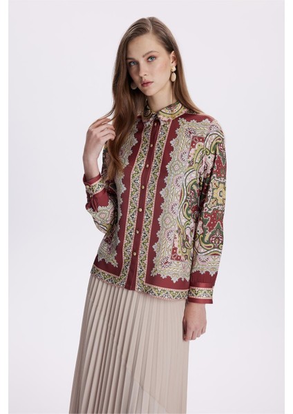 Etnik Desenli Bordo Gömlek G-0099 fırsatları