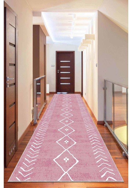 Pembe Kaymaz Moroccan Kesme Rulo Özel Ölçülü Yolluk AR385