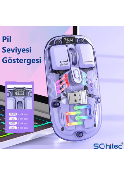 M379 Çift Bağlantılı Bluetooth Kablosuz Modlu + 2.4gh Type-C Şarjlı Gaming Mouse Sarı