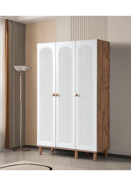 Bohem Çiğdem 3 Kapaklı Çekmeceli Elbise Dolabı Gardrop 120CM