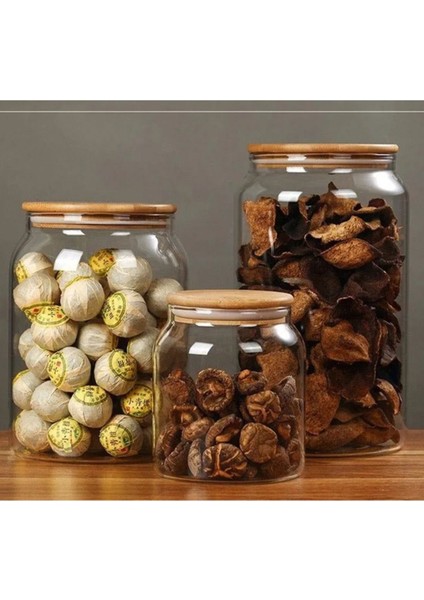 Vakumlu Bambu Kapaklı Cam Erzak Kavanozu 3 Boy (2-3-4 Litre)