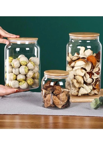 Vakumlu Bambu Kapaklı Cam Erzak Kavanozu 3 Boy (2-3-4 Litre) fiyatları