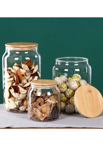 Vakumlu Bambu Kapaklı Cam Erzak Kavanozu 3 Boy (2-3-4 Litre) modelleri