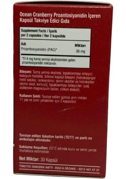 Ocean Cranberry Takvıye Edıcı Gıda 30 Tablet