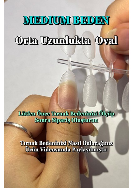100 Adet MEDIUM Beden OVAL Takma Tırnak Seti ORTA Uzunlukta Yapıştırıcı Hediyeli