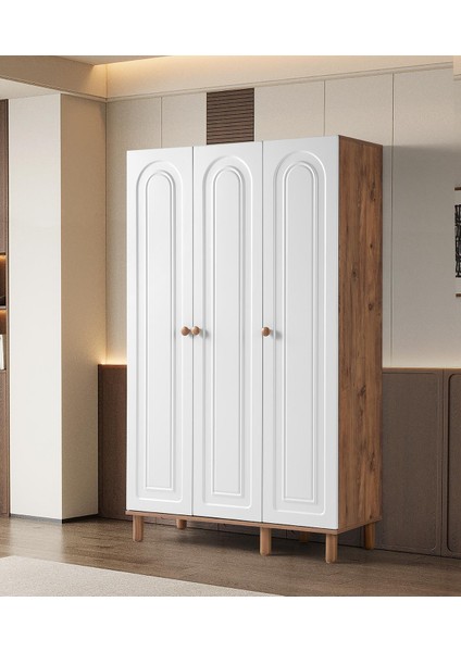 Bohem Zambak 3 Kapaklı Çekmeceli Elbise Dolabı Gardrop 120CM