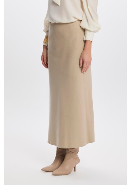 Şerit Detaylı Bej Etek ETK-0165