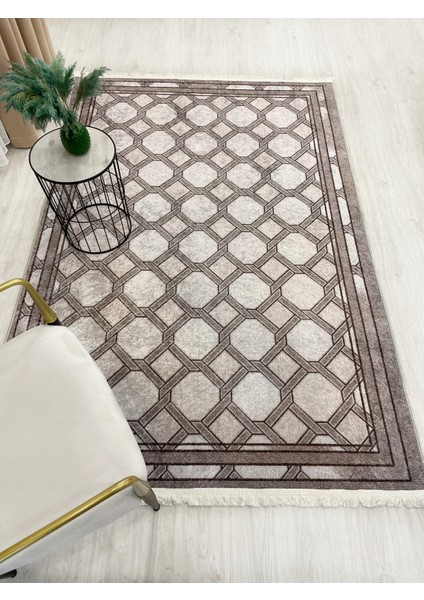 Kahve Vizon Renk Kabartmalı Görünüm Lateks Deri Taban Halı