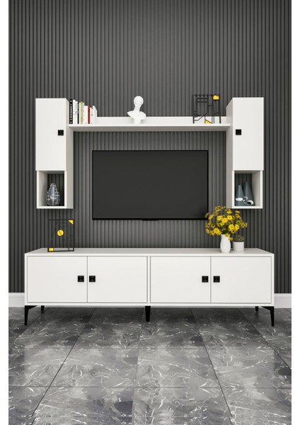 MDF Tv Ünitesi 180 cm Dolaplı Raflı