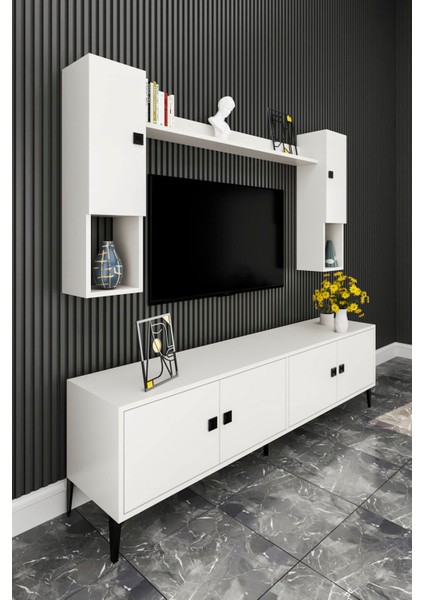 MDF Tv Ünitesi 180 cm Dolaplı Raflı