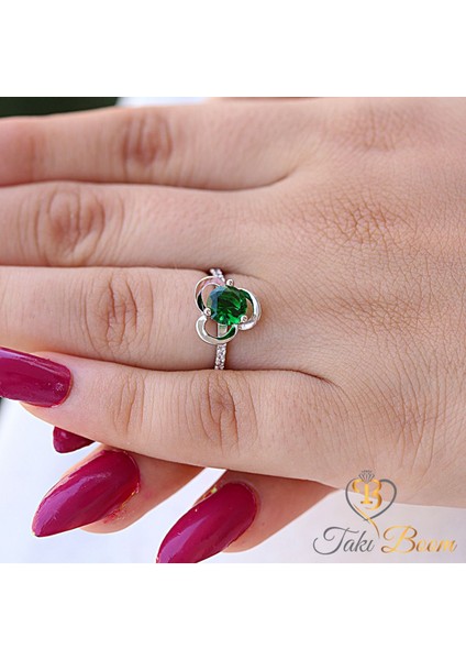 Zümrüt Beyaz Taşlı Pervane Yüzük, Tektaş Kadın Yüzük