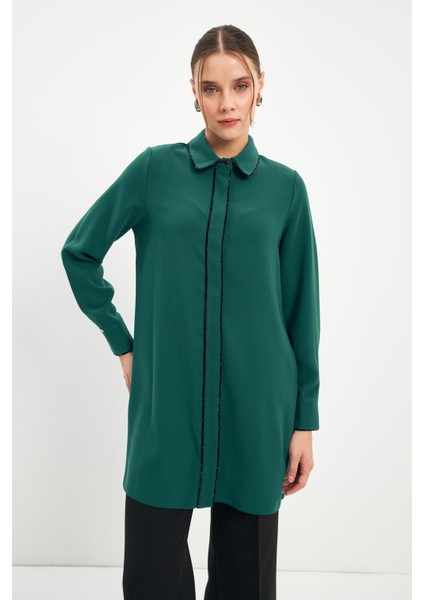 Şerit Detaylı Zümrüt Tunik T-1498