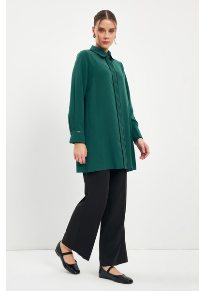 Şerit Detaylı Zümrüt Tunik T-1498