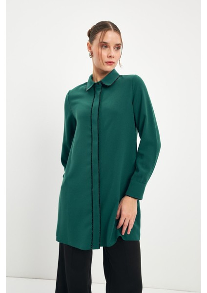 Şerit Detaylı Zümrüt Tunik T-1498