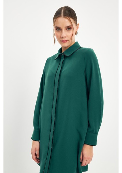 Şerit Detaylı Zümrüt Tunik T-1498