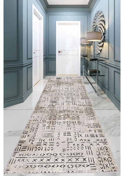 Bej Kaymaz Etnik Kesme Rulo Özel Ölçülü Yolluk AR1369