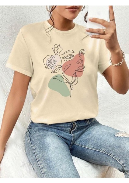 Portre Baskılı Basic T-Shirt