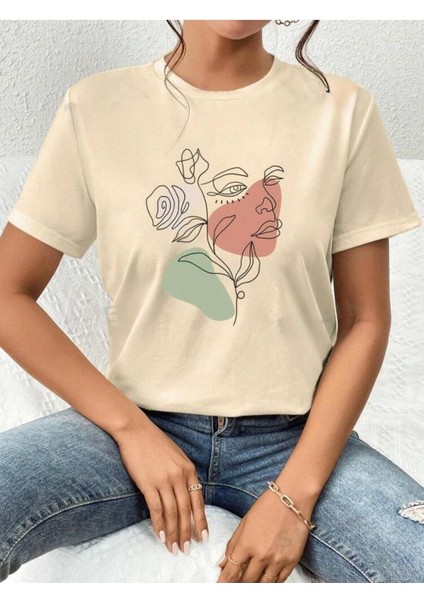 Portre Baskılı Basic T-Shirt modelleri