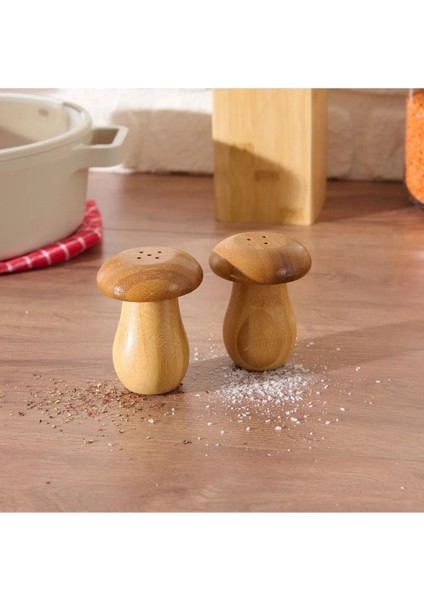 Bambu 2'li Mantar Şekilli Tuzluk ve Biberlik