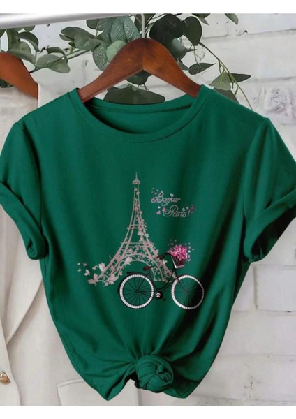 Eyfel Kulesi Baskılı Basic T-Shirt