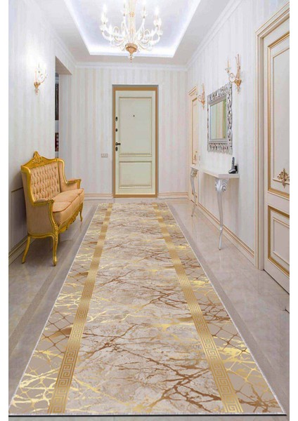 Bej Gold Kaymaz Çerçeveli Kesme Rulo Özel Ölçü Yolluk AR755