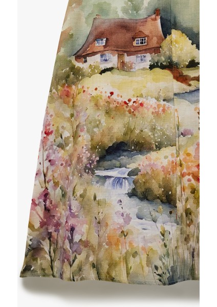 Kemer Detaylı Kolsuz Viskon Manzara Desenli Uzun Çiçekli Gömlek Elbise indirimleri