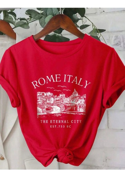 Rome Italy Desen Baskılı Basic T-Shirt