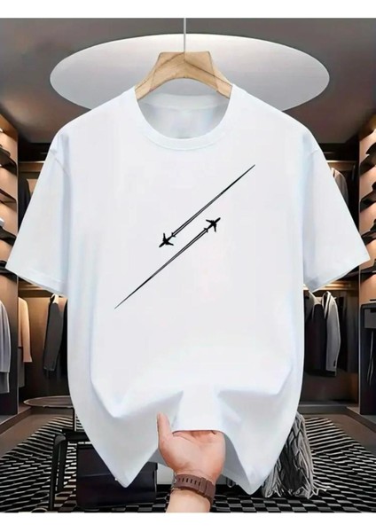 Uçak Detaylı Basic T-Shirt