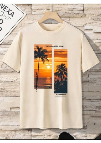 Gün Batımı Baskılı Basic T-Shirt