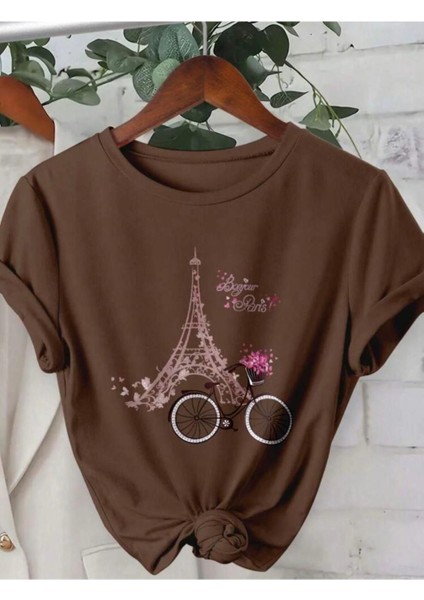 Eyfel Kulesi Baskılı Basic T-Shirt