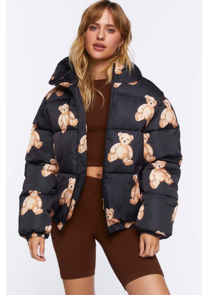 Ayıcık Baskılı Puffer Mont