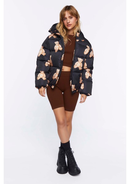 Ayıcık Baskılı Puffer Mont