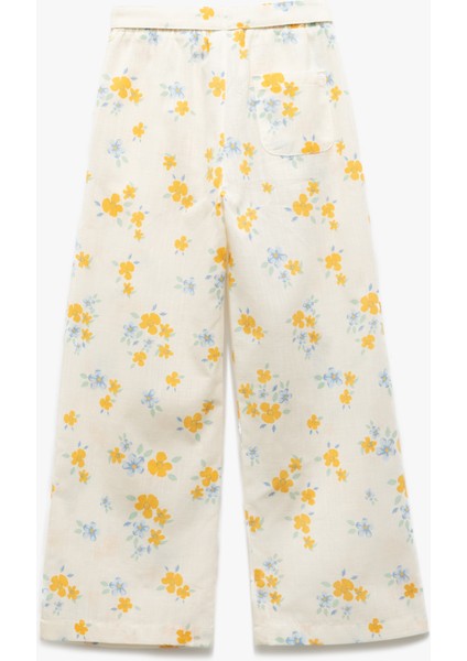 Pamuklu Çiçek Desenli Kemer Detaylı Geniş Paça Pantolon fiyatları