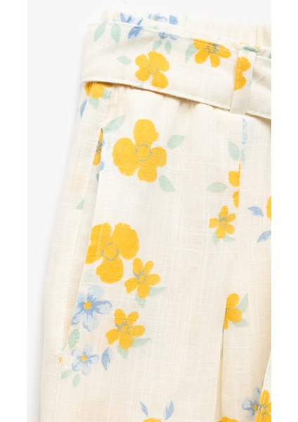 Pamuklu Çiçek Desenli Kemer Detaylı Geniş Paça Pantolon modelleri