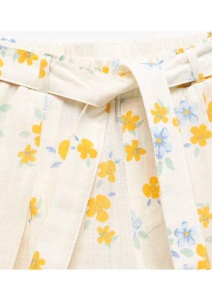 Pamuklu Çiçek Desenli Kemer Detaylı Geniş Paça Pantolon fırsatları