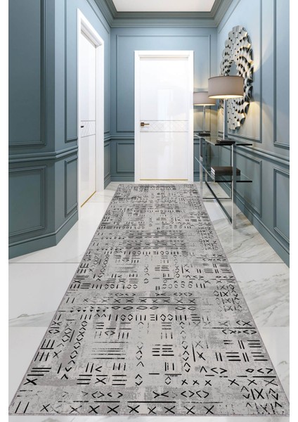 Gri Kaymaz Etnik Kesme Rulo Özel Ölçülü Yolluk AR1378