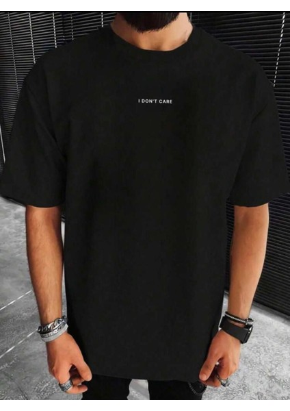 I Dont Care Yazı Baskılı Basic T-Shirt