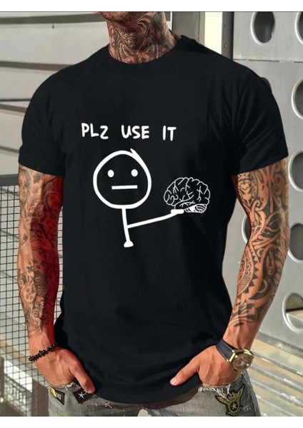 Plz Use It Detaylı Basic T-Shirt