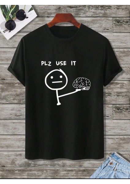 Plz Use It Detaylı Basic T-Shirt