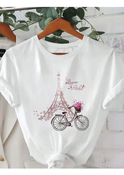 Eyfel Kulesi Baskılı Basic T-Shirt