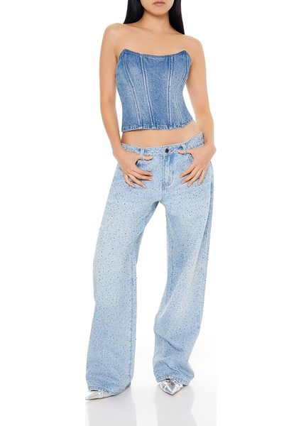 Taşlı Baggy Jean Pantolon