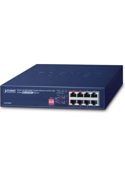 8 Port 10/100/1000Mbps Ethernet Switch (İlk 4 Port 802.3Af Poe Özelliğine Sahip). 55 W Poe Bütçesi