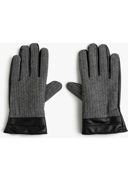 Suni Deri Eldiven Balıksırtı Desenli