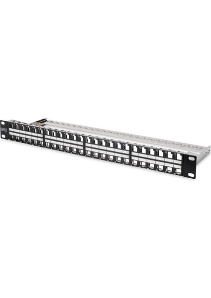 48 Port Boş Patch Panel, Zırhlı Keystone Jack Takılabilir, 1U Yüksekliğinde, siyah RAL 9005 renk