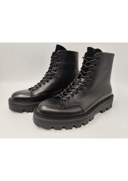 5672 Erkek Yüksek Taban Siyah Cilt Bağlı Şık Zincirli Spor Bot fiyatları