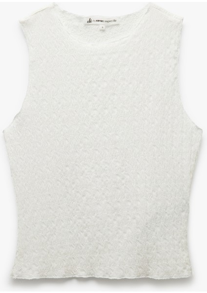 Bisiklet Yaka Kolsuz Dokulu Slim Fit Crop Üst