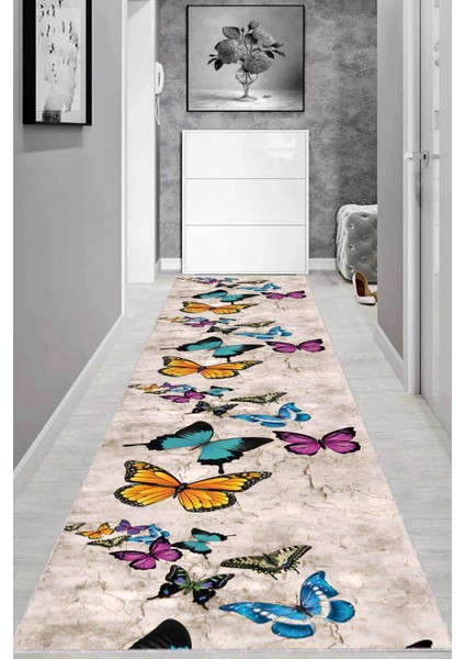 Renkli Kaymaz Kelebekli Kesme Rulo Özel Ölçülü Yolluk AR1170