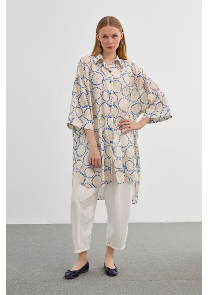 Desenli Salaş Uzun Indigo Tunik T-1464