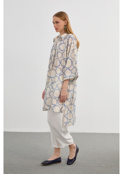 Desenli Salaş Uzun Indigo Tunik T-1464